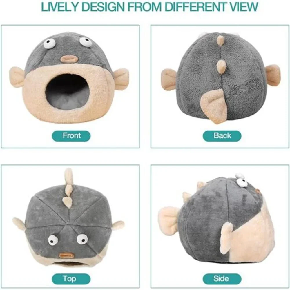 Cat Bed Cave Indoor for Cats with Removable Pillow Super Soft Tent Pufferfish